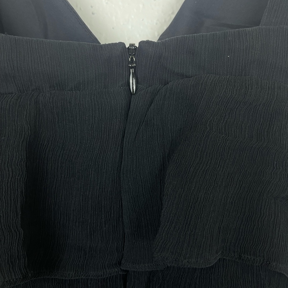 J. Crew Zadie 100% Silk Black Mini Dress Tiered Ruffle V-Neck Size 10 - Picture 9 of 10